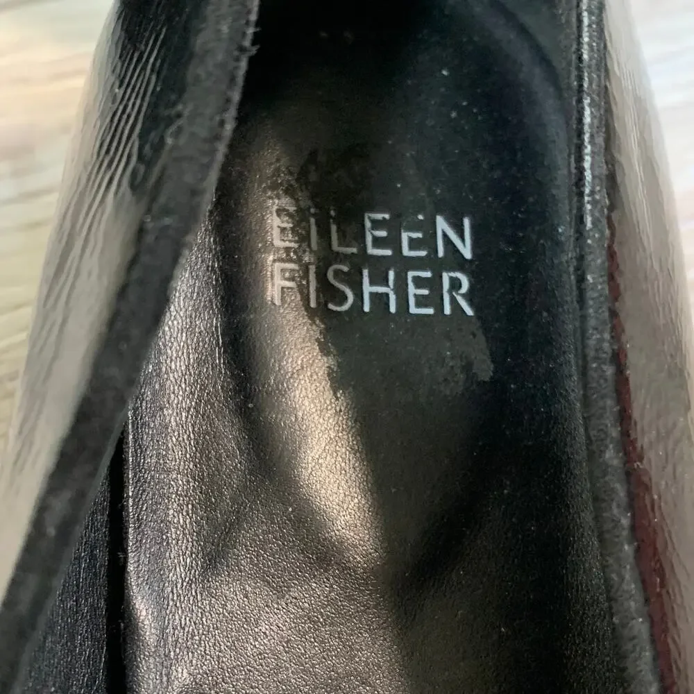 Eileen Fisher Black Patent Leather Loafers Size 6.5 Slip-On Flats